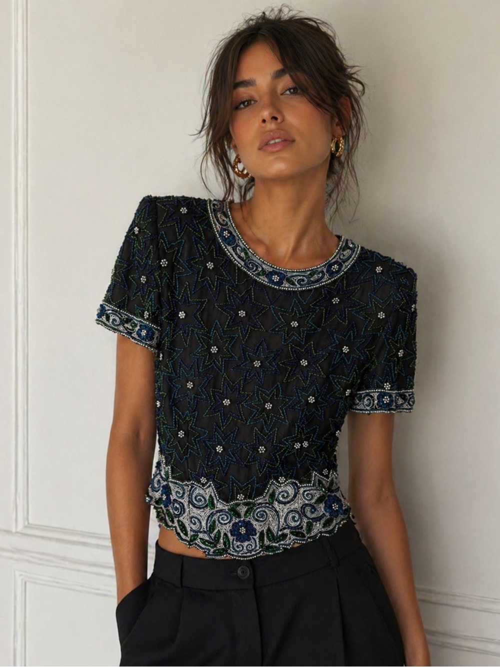 Laurence Kazar Rare Vintage Beaded Silk Top | Collector Piece | PS💙